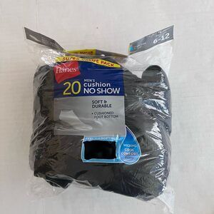 HANES SUPER VALUE 20 PACK MENS CUSHION NO SHOW SOCKS SZ 6-12 black New In Pack